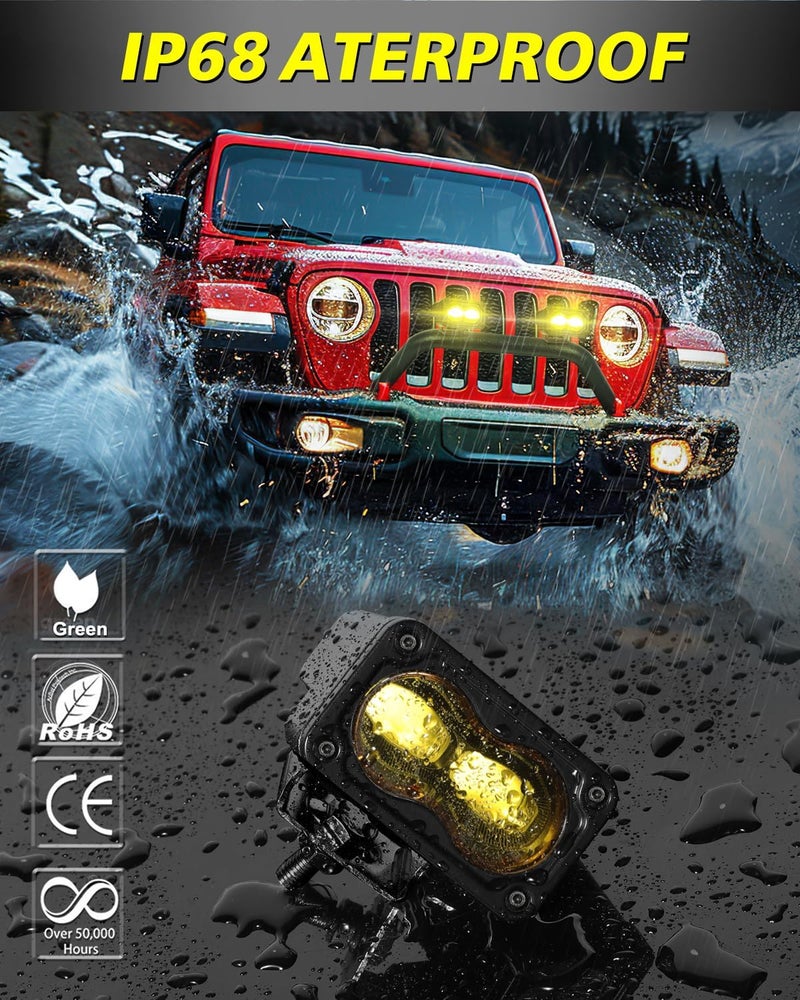 AKD Part 3 Inch SAE Yellow LED Fog Lights 40W CREE LED Pods Cut-off Low Beam DOT Mini Light Pods Yellow Small Offroad Lights Fog Lights 2 Packs for Truck Pickup Motorcycle Dirt Bike SUV UTV ATV - Image 4